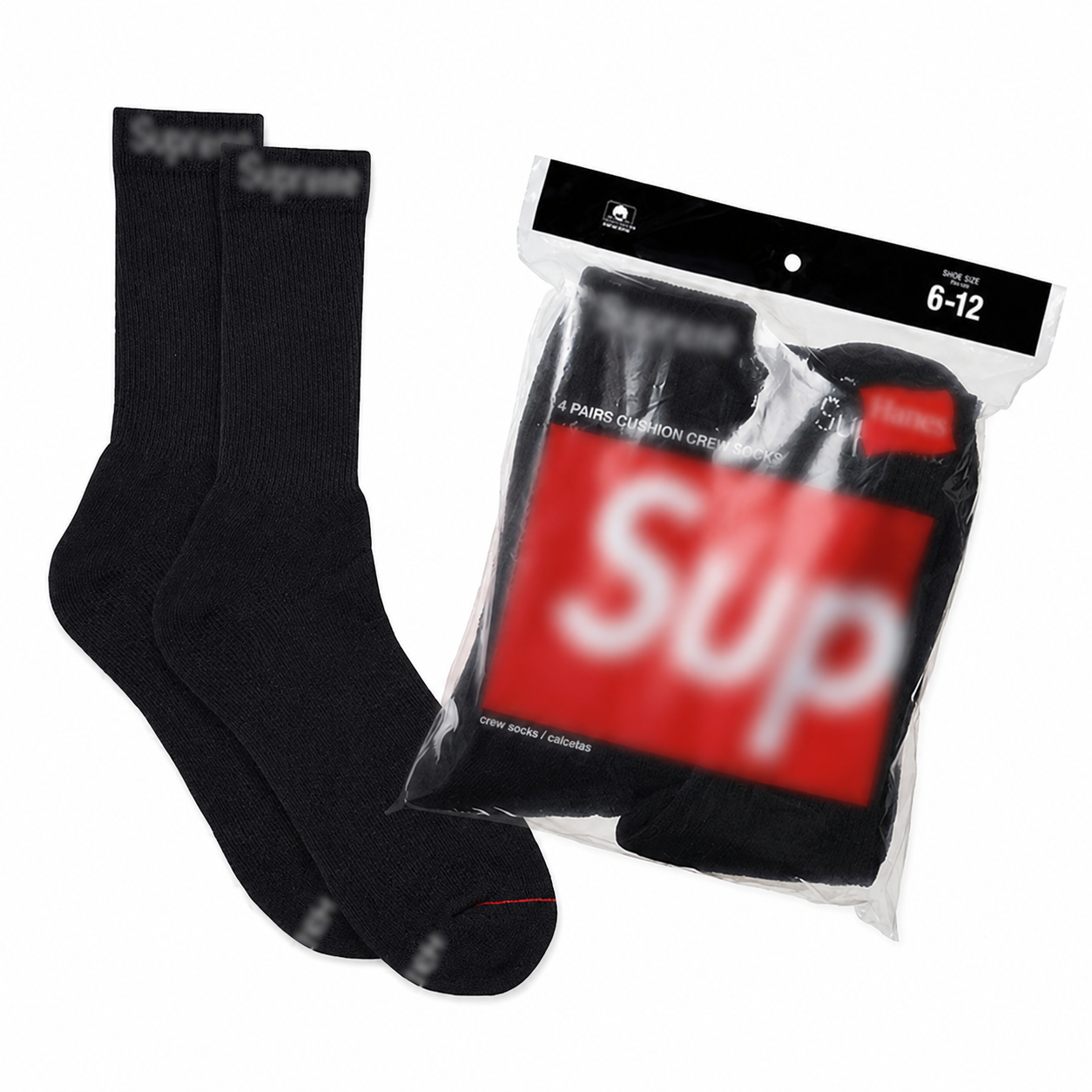 (SUP) Crew Socks (4 PACK) black/white