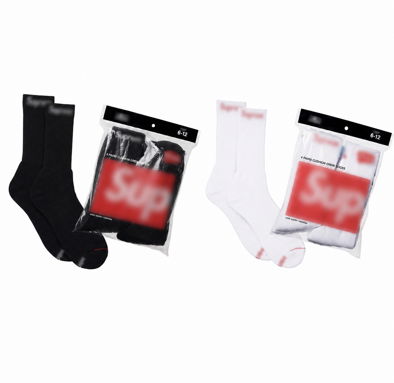 (SUP) Crew Socks (4 PACK) black/white