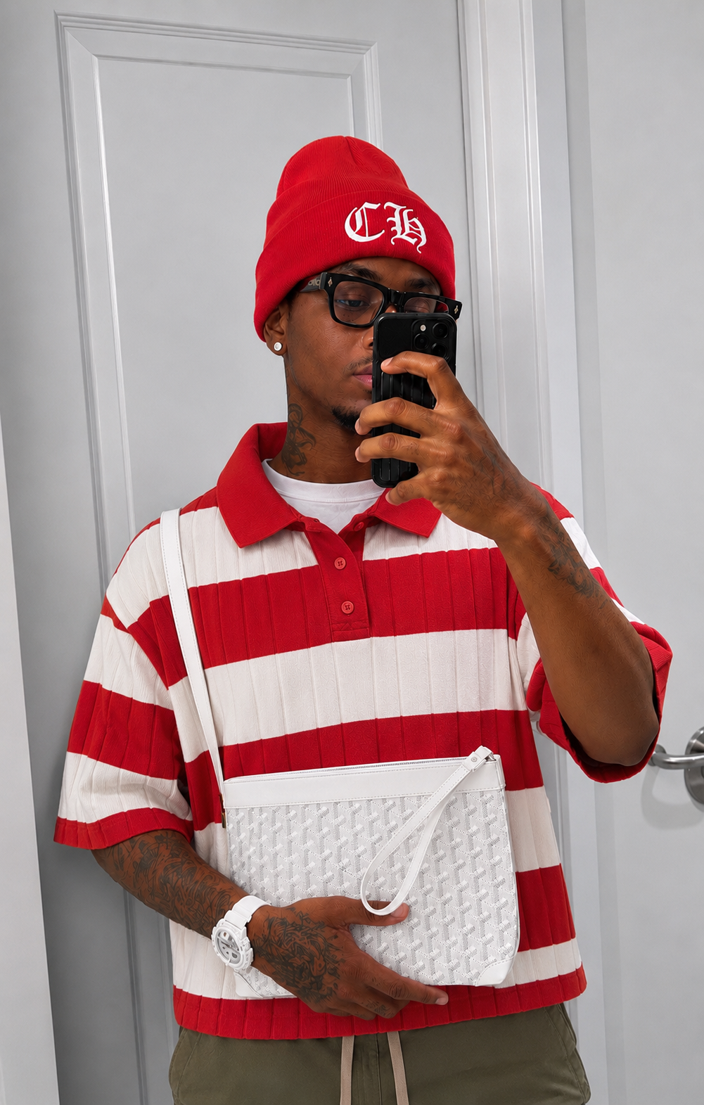 (CH) Red  Monogram Beanie